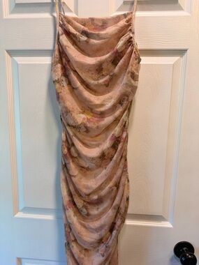 Floral Draped Slip Dress in Blush and Taupe